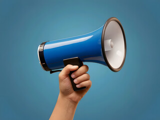 megaphone in hand on blue background marketing sales announcement communication concept