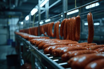 Wall Mural - Sausage preparation process in a meat factory.