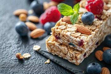 Sticker - Healthy eating concept Sugar free granola bars with nuts and fruits focused selection