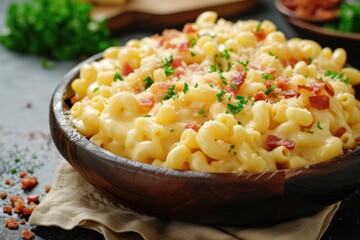 Wall Mural - Mac n cheese Classic American or Italian favorite Homemade pasta with meats cheeses sauces