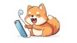 Cute shiba inu dog playing phone cartoon vector icon illustration. animal technology icon concept isolated premium on white background --ar 16:9 --v 6
