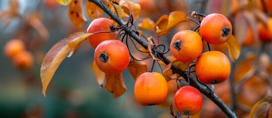 Poster - Medlar fruits grow on tree in garden during late autumn.