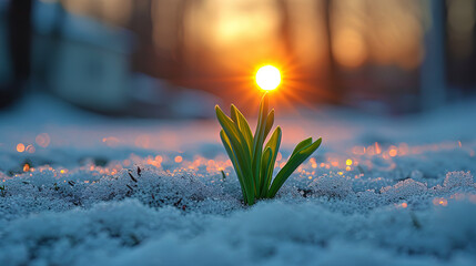 Wall Mural - When a young green run appears from the snow covered soil, this indicates the end of wint