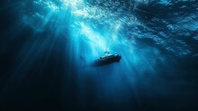 A Lone Submarine Ventures Into The Blue Abyss, A Symbol Of Marine Discovery