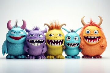 Wall Mural - Funny and cute colorful monsters with big open mouths as copy space. Cute Monsters Vector Set. Generative AI.