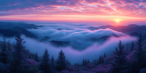 Wall Mural - Soft waves of fog covering the territory around, like a dre