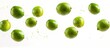 Group flying fresh green lime fruits isolated on white background. AI generated image