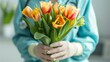 Healthcare Professional Offering a Bouquet of Tulips. Generative ai