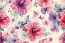 Watercolor Flower Pattern Background - Generative Ai