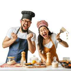 Couple in a playful cooking