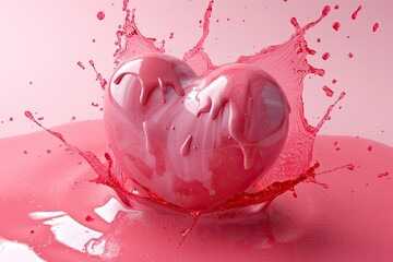 Wall Mural - beautiful big love heart isolated on pink splash background