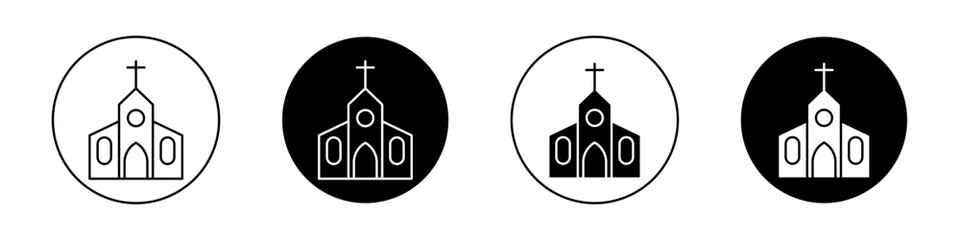 Church Icon Set. Chapel Catholic and Cross Vector symbol in a black filled and outlined style. Spiritual Haven Sign