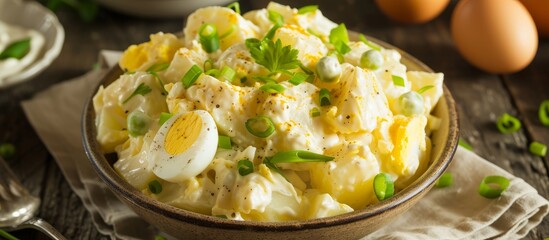 Wall Mural - Copy-ready American potato salad with mustard and egg.