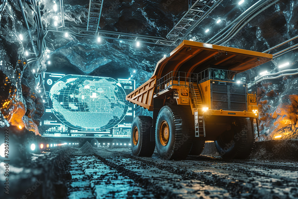 State-of-the-art sensor systems in high-tech mine. Animated AI high ...