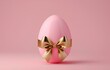 © Aleena - Easter egg with gold bow on pink background. 3d render