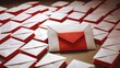 Red and White Envelopes Pattern on Wooden Surface