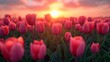 Vivid Dance Tulips in Fiery Harmony with the Sky. Made with Generative AI Technology
