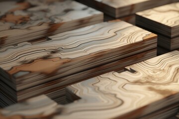 Wall Mural - A stack of wooden planks with a gold and brown pattern. Generative AI.