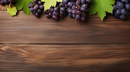 Sticker - Frame of grapes on wooden background.