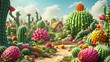 In this cartoon world the dragon fruit oasis is not just a source of sustenance but a lively community where the cacti grow legs and play games with their favorite cartoon