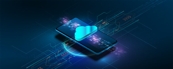 Wall Mural - Smartphone concept background, network technology, cloud storage communication