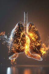 Wall Mural - A human lungs with flames and smoke. Generative AI.