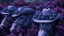 A Blueberrythemed Rodeo With Cowboy Hats Made Of Berry Boxes And Horses Adorned With Blueberry Saddles.