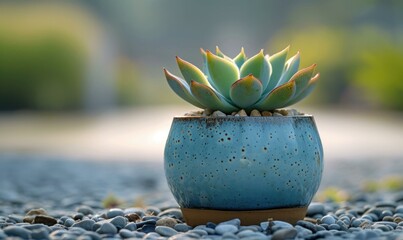 Sticker - A small blue pot with a succulent plant in it. Generative AI.