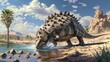 © Justlight - A curious Ankylosaurus uses its heavy tail to splash around in the oasis water playfully cooling off on a hot desert day.