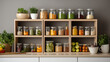 Home storage, organize home, shelf and storage for food and stuff in kitchen home design concept