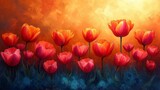 Fototapeta Tulipany - Sunlit Tulip Symphony - Abstract Dynamism in Vibrant Golden Glow. Made with Generative AI Technology
