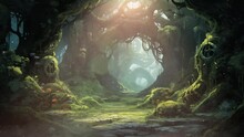 Fantasy Inside Forest Background Painting Fantasy Land. Seamless Looping Overlay 4k Virtual Video Animation Background 