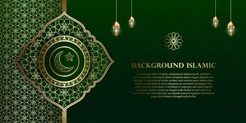 Wall Mural - Business card background with an Islamic or Arabic theme. luxurious dark green and gold colors