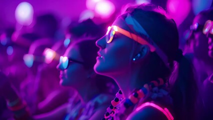 Canvas Print - Guests wearing neon sungles bracelets and headbands creating a sea of glowing colors.