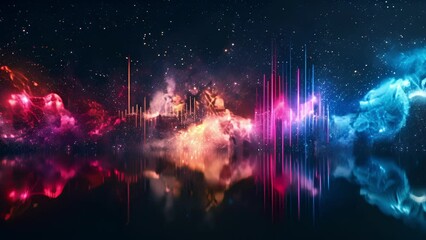 Wall Mural - in a mesmerizing display of cosmic harmony equalizer bars light up the night sky painting it with vi