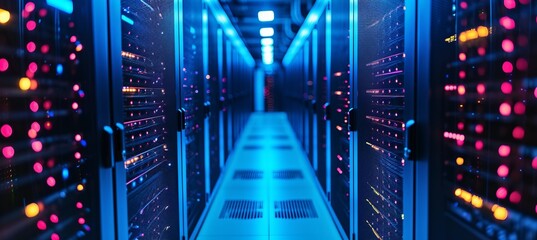 Fototapete - Rows of server data storage. Generative AI technology.	
