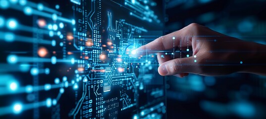 A man access the digital network space. Generative AI technology.
