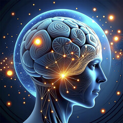Wall Mural - artificial intelligence concept. human head with electronic brain. vector illustration