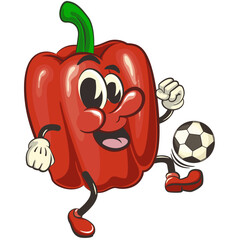 Wall Mural - vector isolated clip art illustration of cute bell peppers mascot playing football or soccer, work of handmade