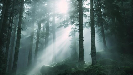 Wall Mural - as the fog envelops the forest the br ensembles dynamics shift and change like the shifting shapes o