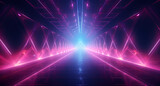 Fototapeta Perspektywa 3d - bright light tunnel with neon lights and tunnels