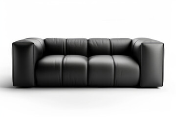 Sticker - A full-body, front, and close-up view of a single Bauhaus-inspired sofa with a monochromatic color scheme using sleek leather material. Emphasize clean lines, geometric shapes, and a minimalist style.