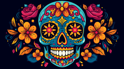 Wall Mural - Vector background showcasing a stylized sugar skull  reflecting cultural elements and vibrant colors in a Day of the Dead theme. simple minimalist illustration creative