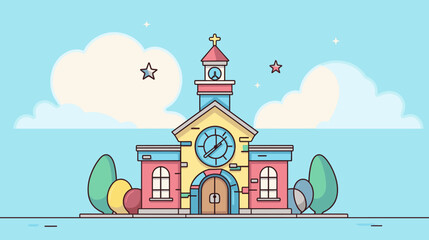 Wall Mural - School-themed vector background with a retro vibe  incorporating elements like an old-fashioned school bell and vintage colors. simple minimalist illustration creative