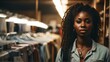 Portrait of a young black african woman business owner of a laundry place shop from Generative AI