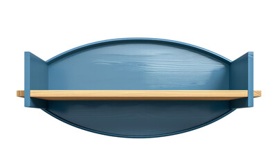 Wall Mural - Round blue wall shelf with a minimalist wooden ledge.