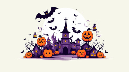 Canvas Print - vector scene of a halloween carnival with rides games and costumed attendees evoking a festive and l