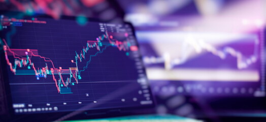 Wall Mural - Candle stick graph chart of stock market investment trading.