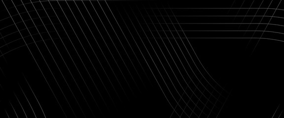 Wall Mural - Vector black abstract background lines tech geometric modern dynamic shape, futuristic light gray line corner concept abstract on black background.	