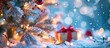 © The 2R Artificiality - Tree adorned with presents, snowflakes, bokeh lights; 'God Jul' equals Merry Christmas.
